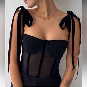 Commense tied cropped mesh corset top - small